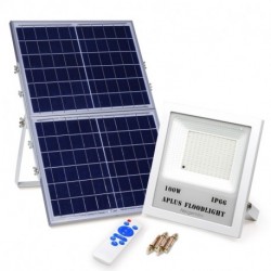 Necgemlex Solar Flood Lights Outdoor 2nd ver -  100W Solar Powered Street Light, 120 LEDs 6000 Lumens Waterproof IP66 with Remote Control Security Lighting for Yard, Garden, Gutter, Swimming Pool, Path